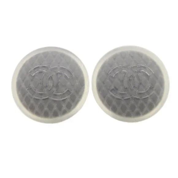 Auth Chanel Button Earrings Clip-On Gray